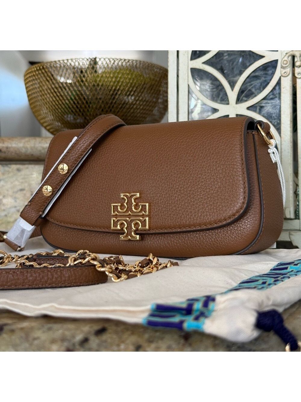 Tory Burch BRITTEN CONVERTIBLE CROSSBODY Leather Shoulder in moose color